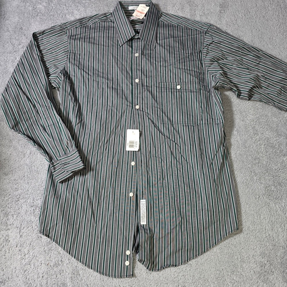 Cezani Mens 16 32/33 Dress Shirt Grey Green Striped Long Sleeve Cotton Button Up